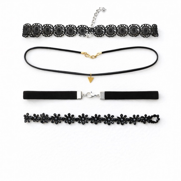 Jewelry - NIB FOUR PIECE WOMENS JEWELRY BLACK CHOCKER NECKLACE LAYERING BUNDLE